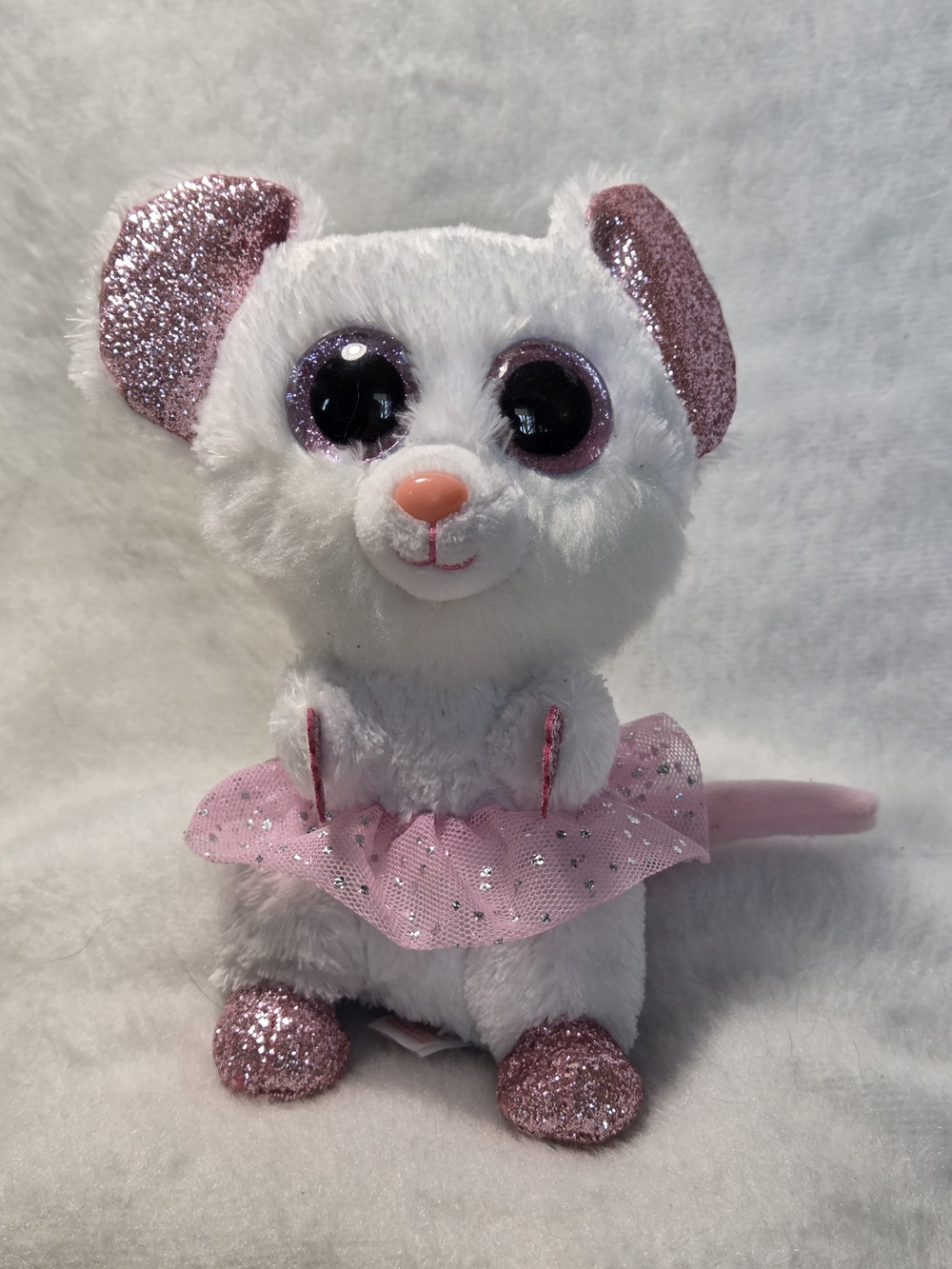 NINA Ty Beanie Boos White Mouse with Pink Glitter Ballerina NO HANGTAG